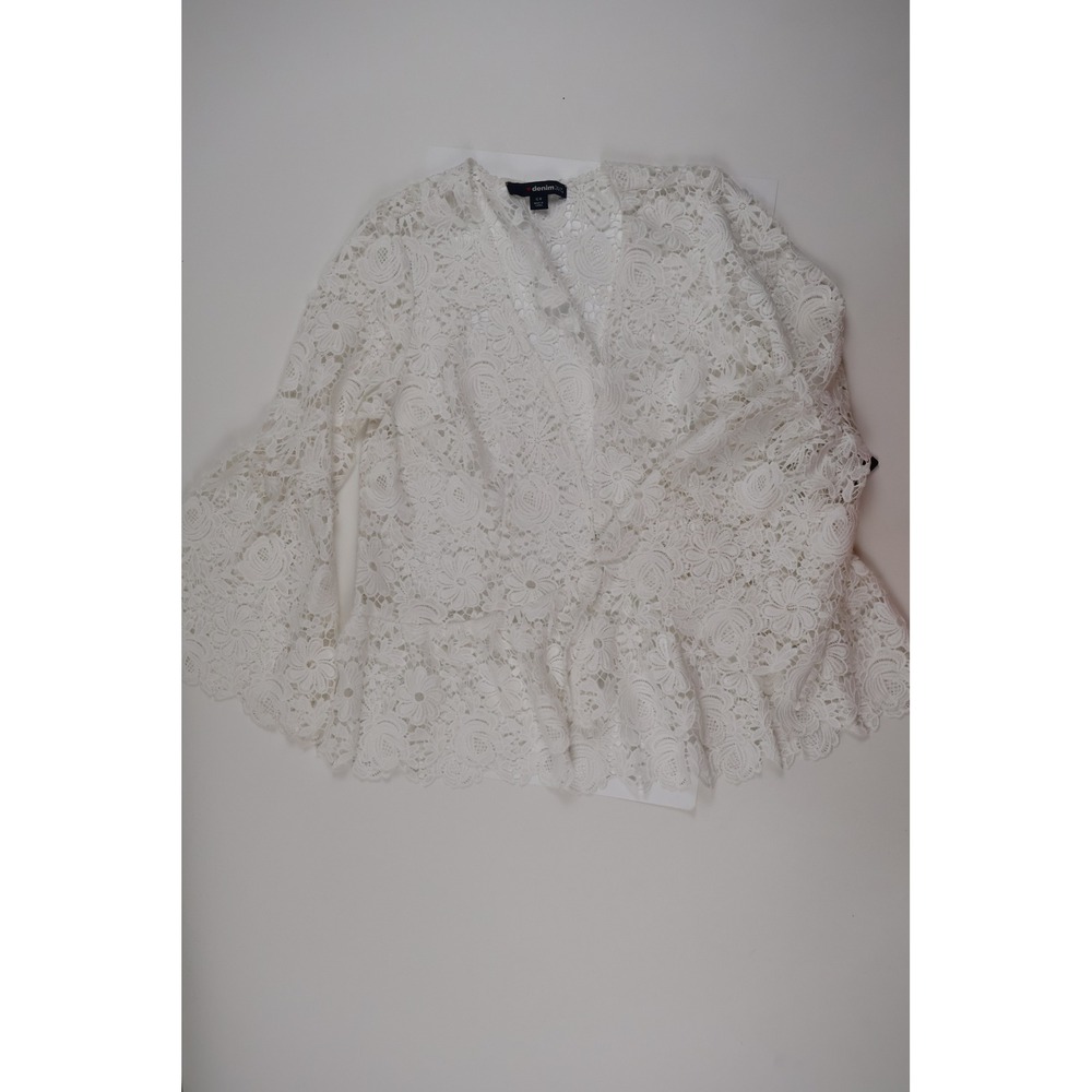 Denim 24/7 Lace Peplum Top White Floral 16W NWT
